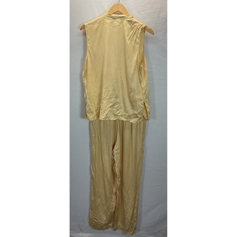 VTG Victorias Secret Yellow Silk Pajama Set MD sleeveless embroidered / pants - Picture 2 of 14